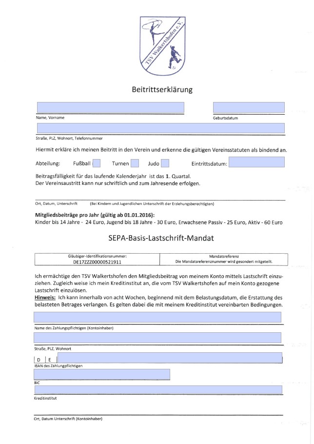 Mitgliedsantrag TSV Walkertshofen