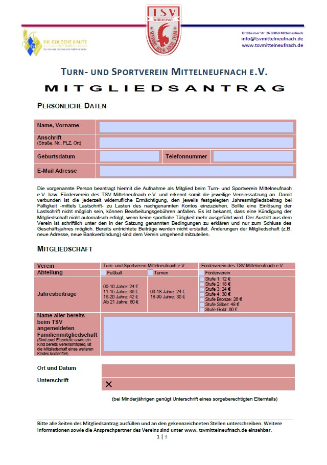 Mitgliedsantrag TSV Mittelneufnach