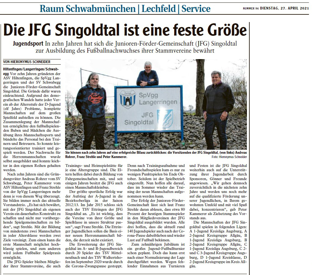 Zeitungsartikel 27.04.2021 Schwabmünchner Allgemeine